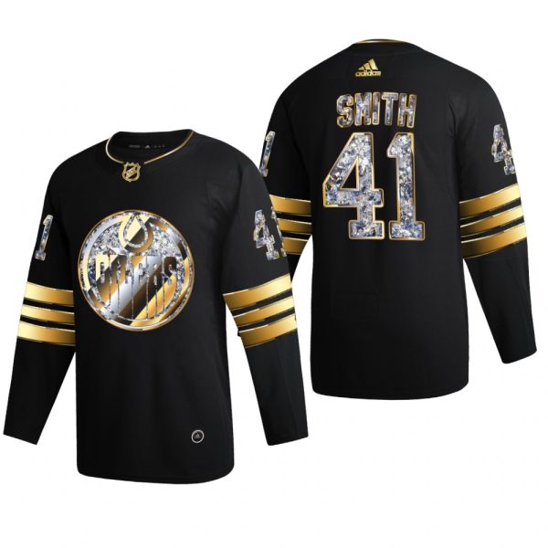 Men Edmonton Oilers Mike Smith #41 Diamond Edition 2022 Stanley Cup Playoffs Black Jersey