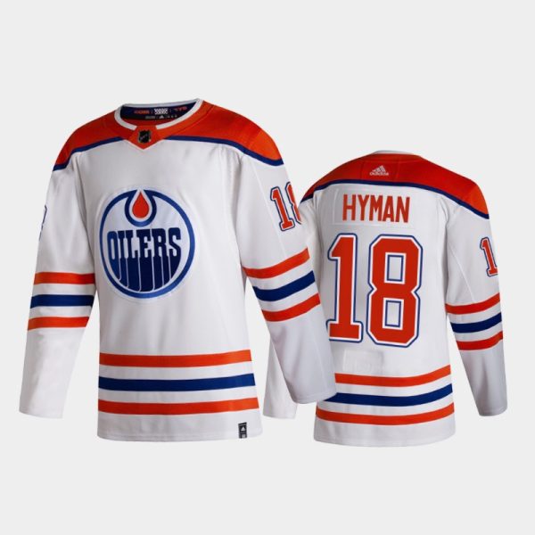 Men Edmonton Oilers Zach Hyman #18 2021 Reverse Retro White Special Edition Jersey