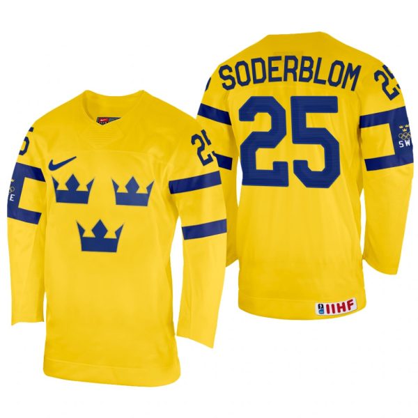 Men Elmer Soderblom Sweden Hockey Yellow Home Jersey 2022 IIHF World Championship