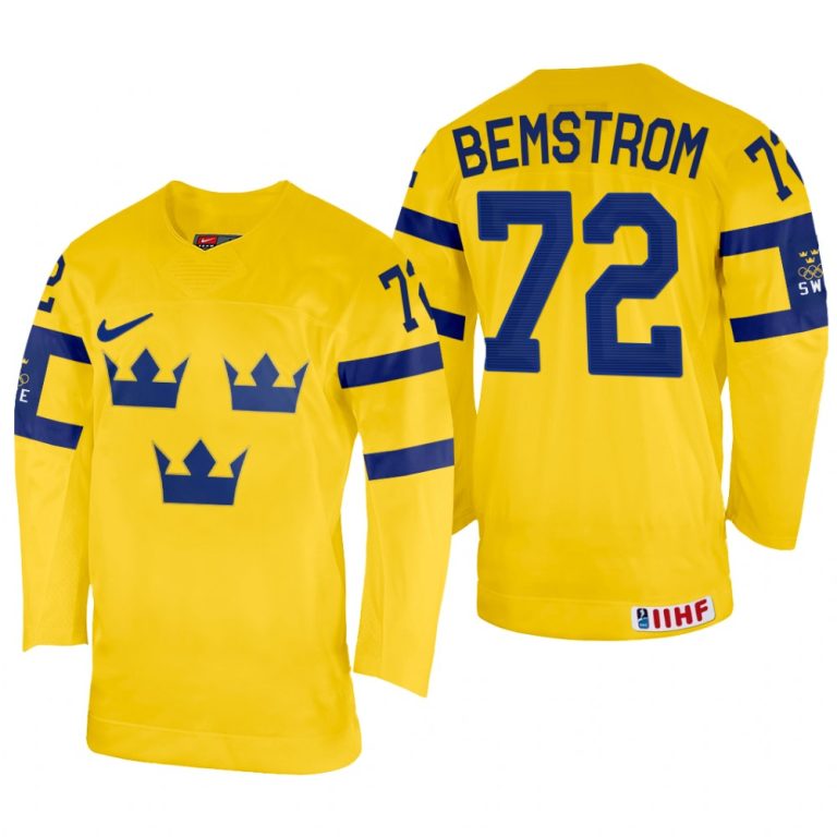 Men Emil Bemstrom Sweden Hockey Yellow Home Jersey 2022 IIHF World Championship