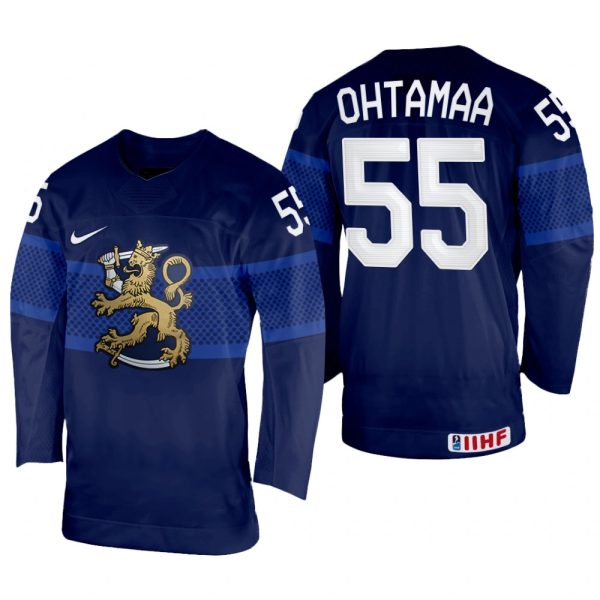 Men Finland Hockey Atte Ohtamaa 2022 IIHF World Championship Navy #55 Jersey Away