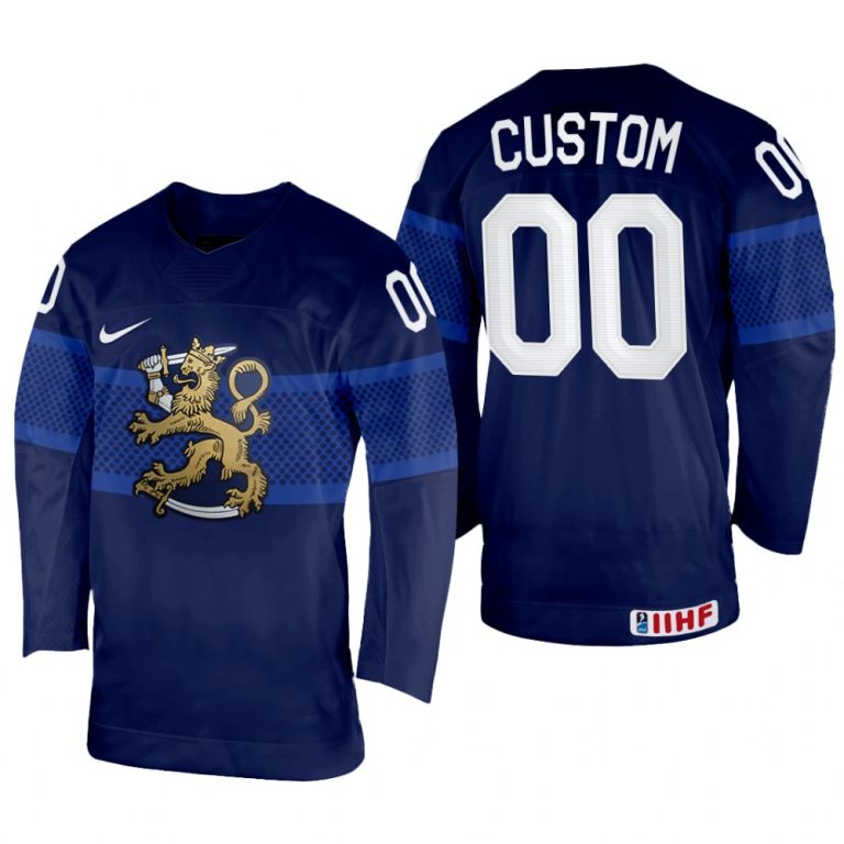 Men Finland Hockey Custom 2022 IIHF World Championship Navy #00 Jersey Away