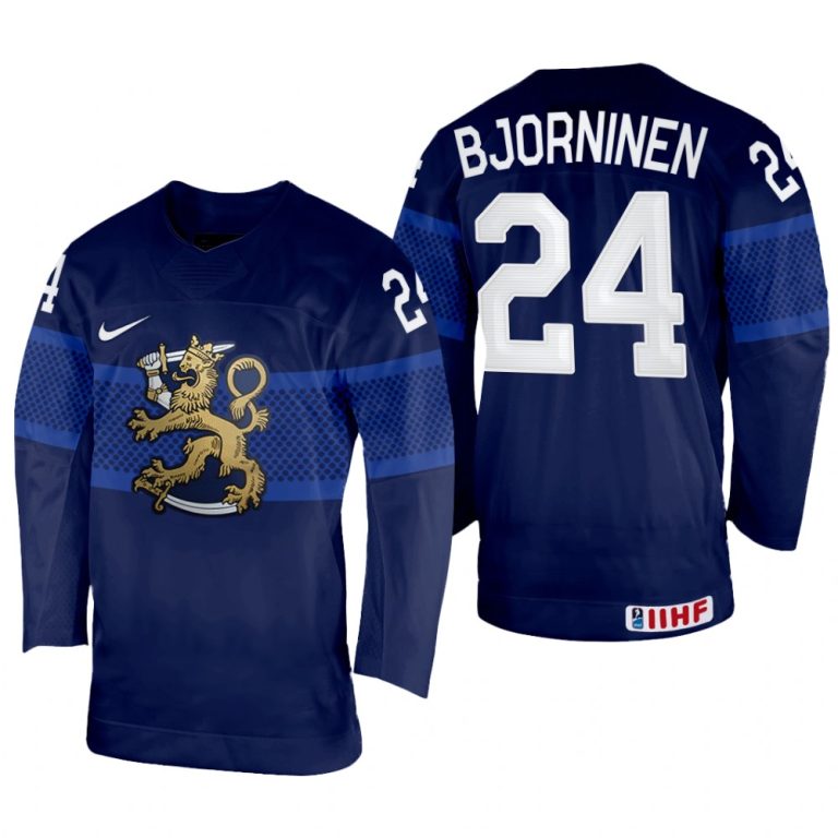 Men Finland Hockey Hannes Bjorninen 2022 IIHF World Championship Navy #24 Jersey Away