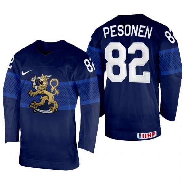 Men Finland Hockey Harri Pesonen 2022 IIHF World Championship Navy #82 Jersey Away