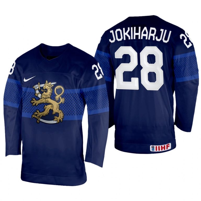 Men Finland Hockey Henri Jokiharju 2022 IIHF World Championship Navy #28 Jersey Away