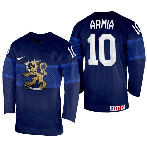 Men Finland Hockey Joel Armia 2022 IIHF World Championship Navy #10 Jersey Away