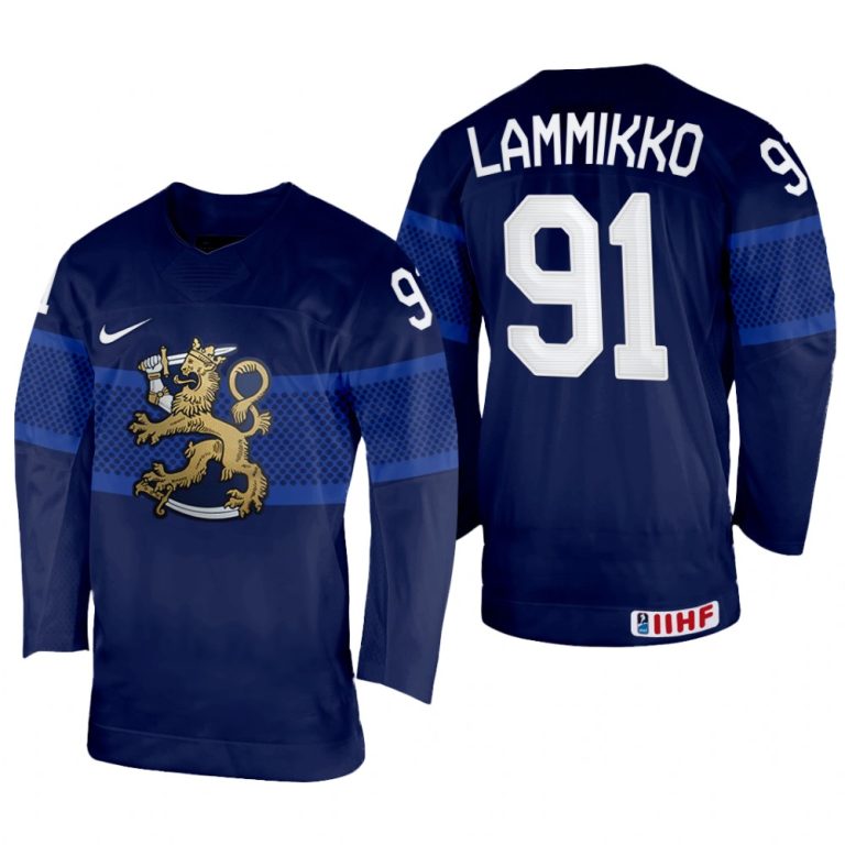 Men Finland Hockey Juho Lammikko 2022 IIHF World Championship Navy #91 Jersey Away