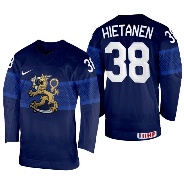 Men Finland Hockey Juuso Hietanen 2022 IIHF World Championship Navy #38 Jersey Away