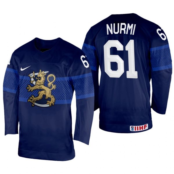 Men Finland Hockey Markus Nurmi 2022 IIHF World Championship Navy #61 Jersey Away