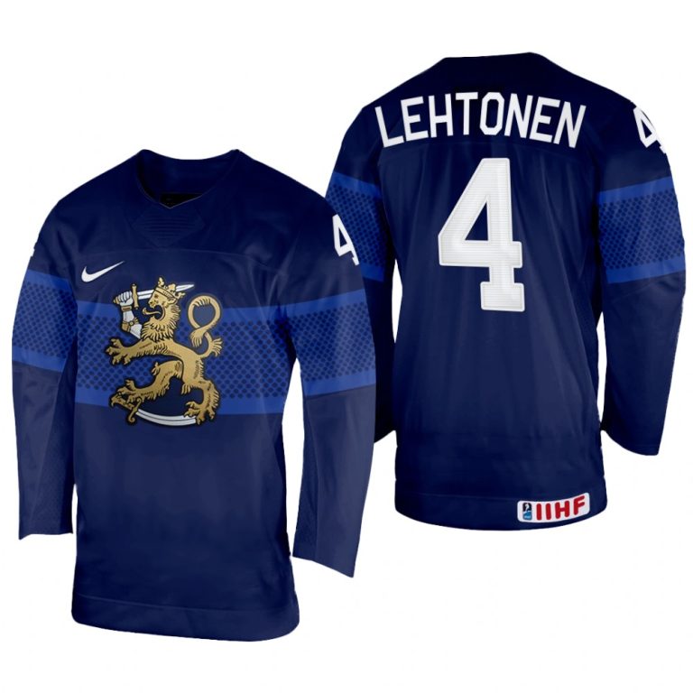 Men Finland Hockey Mikko Lehtonen 2022 IIHF World Championship Navy #4 Jersey Away