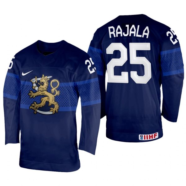 Men Finland Hockey Toni Rajala 2022 IIHF World Championship Navy #25 Jersey Away