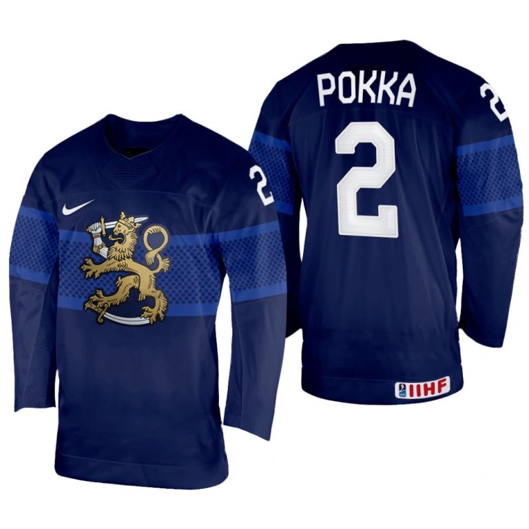 Men Finland Hockey Ville Pokka 2022 IIHF World Championship Navy #2 Jersey Away