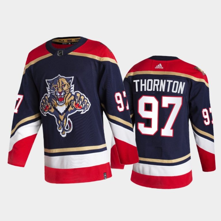 Men Florida Panthers Joe Thornton #97 2021 Reverse Retro Navy Jersey