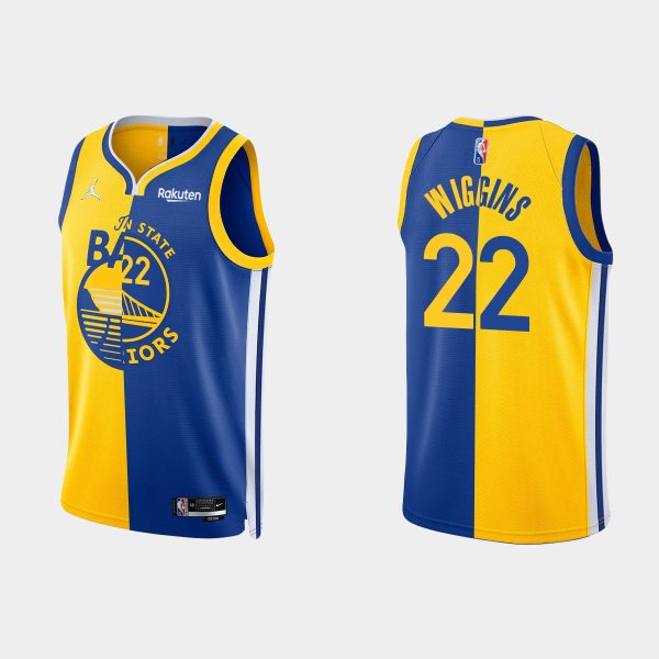 Men Golden State Warriors NBA 75th #22 Andrew Wiggins Split Edition Gold Royal Jersey