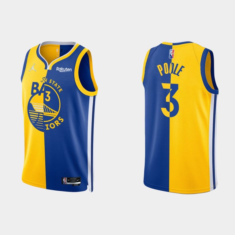 Men Golden State Warriors NBA 75th #3 Jordan Poole Split Edition Gold Royal Jersey