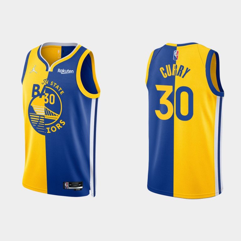 Men Golden State Warriors NBA 75th #30 Stephen Curry Split Edition Gold Royal Jersey