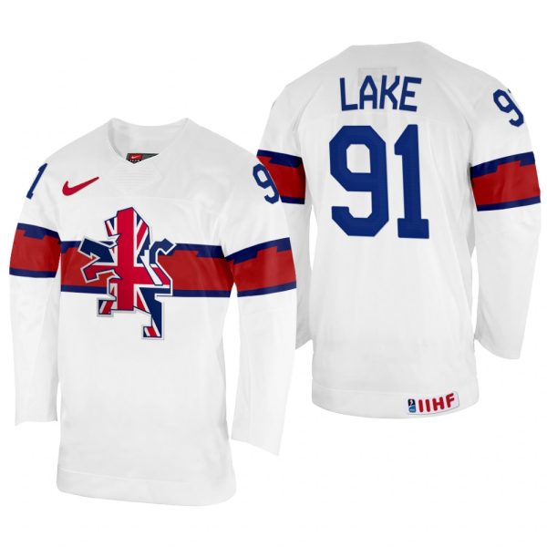 Men Great Britain Hockey Ben Lake 2022 IIHF World Championship White #91 Jersey Home