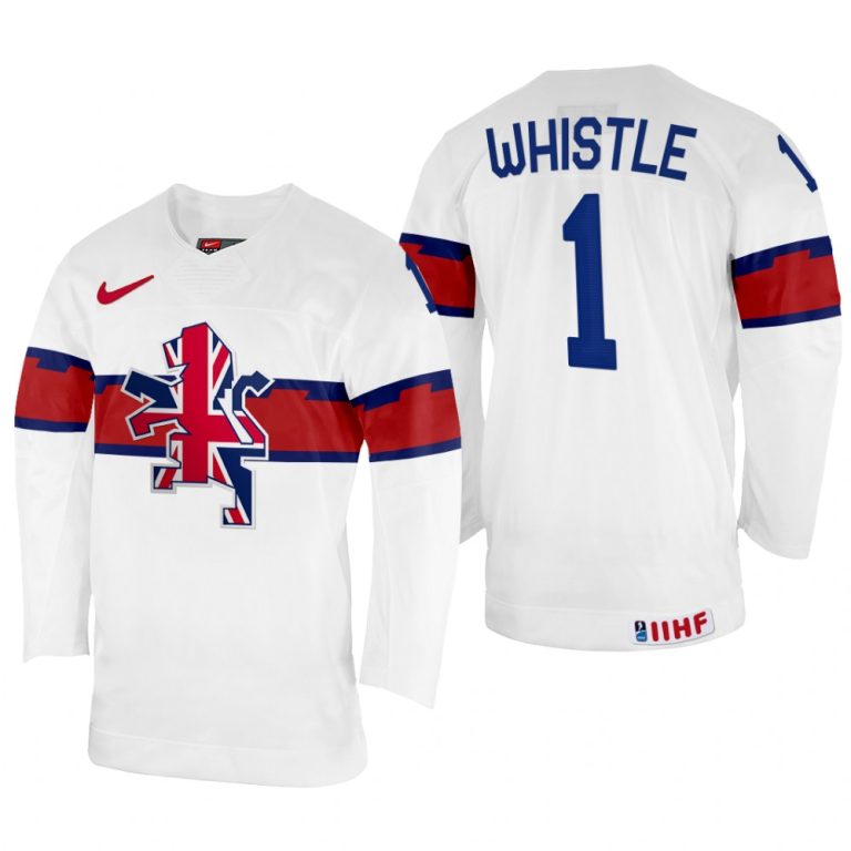 Men Great Britain Hockey Jackson Whistle 2022 IIHF World Championship White #1 Jersey Home