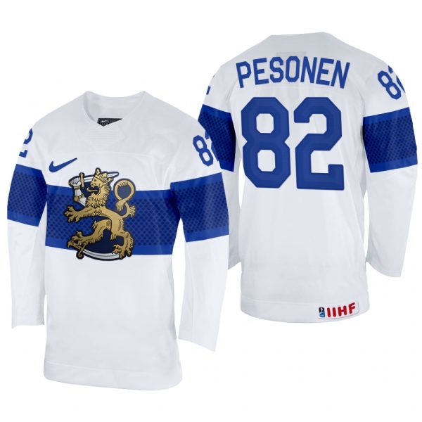 Men Harri Pesonen Finland Hockey White Home Jersey 2022 IIHF World Championship