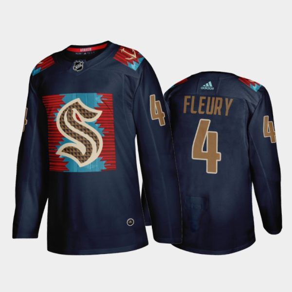 Men Haydn Fleury Seattle Kraken Karuk Art-inspired Jersey Blue #4 Indigenous Peoples Night