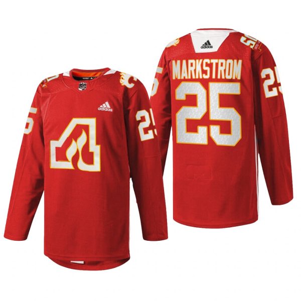 Men Jacob Markstrom Calgary Flames 50th Anniversary Jersey Red #25 Warm-Up