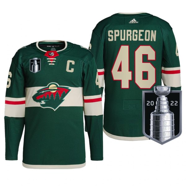 Men Jared Spurgeon Minnesota Wild 2022 Stanley Cup Playoffs Jersey Green #46 Pro Uniform