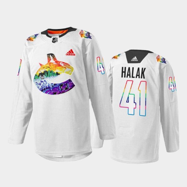 Men Jaroslav Halak Vancouver Canucks Pride Night Jersey White #41 Mio Artwork Warmup