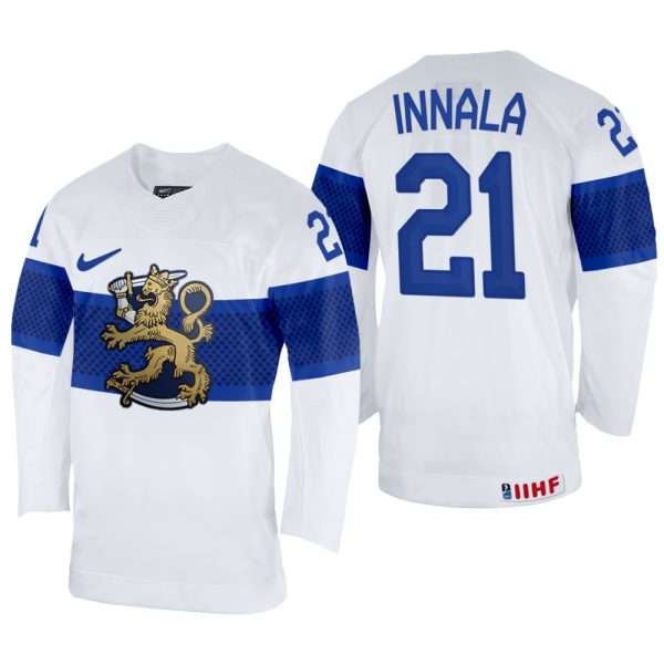 Men Jere Innala Finland Hockey White Home Jersey 2022 IIHF World Championship