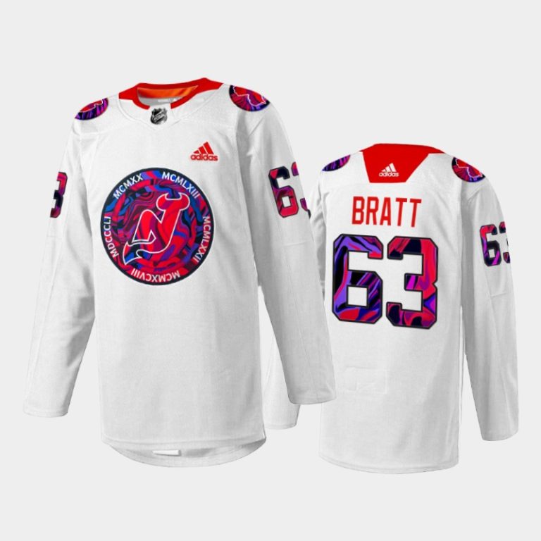 Men Jesper Bratt New Jersey Devils Gender Equality Night Jersey White #63 Warm-up