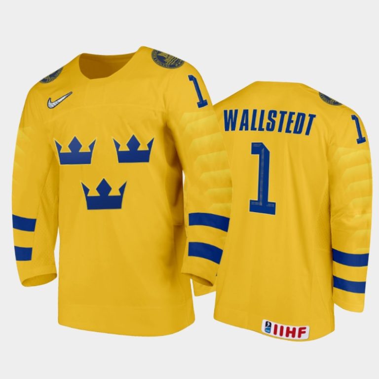 Men Jesper Wallstedt Sweden Hockey Gold Home Jersey 2022 IIHF World Junior Championship