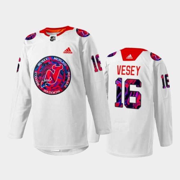 Men Jimmy Vesey New Jersey Devils Gender Equality Night Jersey White #16 Warm-up