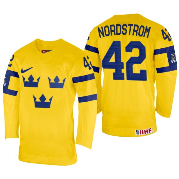 Men Joakim Nordstrom Sweden Hockey Yellow Home Jersey 2022 IIHF World Championship