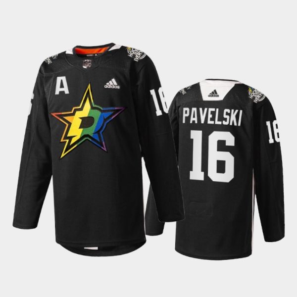 Men Joe Pavelski Dallas Stars Pride Night 2022 Jersey Black #16 Warmup