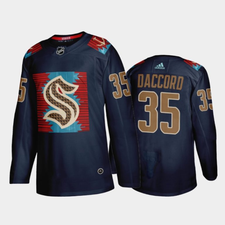 Men Joey Daccord Seattle Kraken Karuk Art-inspired Jersey Blue #35 Indigenous Peoples Night