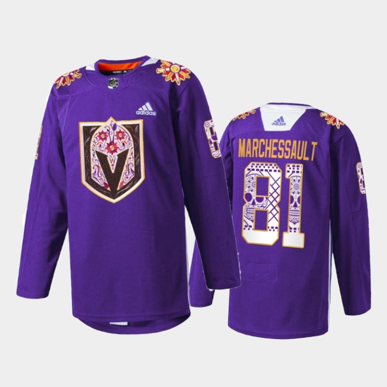 Men Jonathan Marchessault Vegas Golden Knights Hispanic Heritage 2021 Jersey Purple #81 Warmup