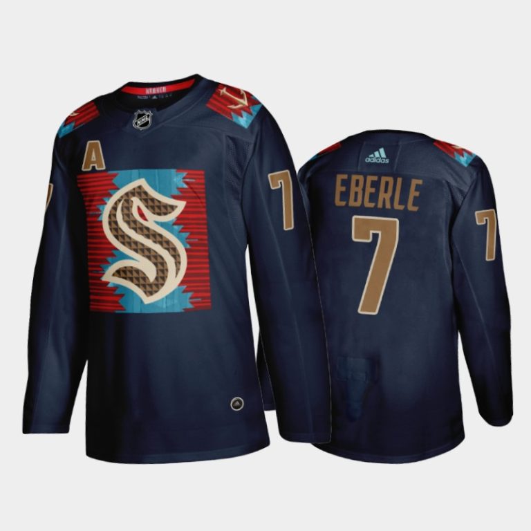 Men Jordan Eberle Seattle Kraken Karuk Art-inspired Jersey Blue #7 Indigenous Peoples Night