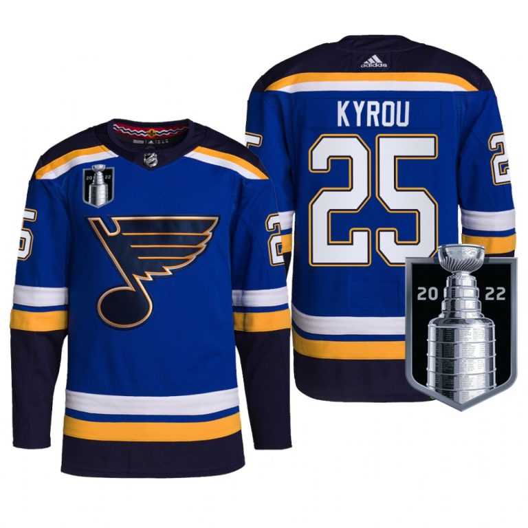 Men Jordan Kyrou St. Louis Blues 2022 Stanley Cup Playoffs Jersey Blue #25 Pro Uniform