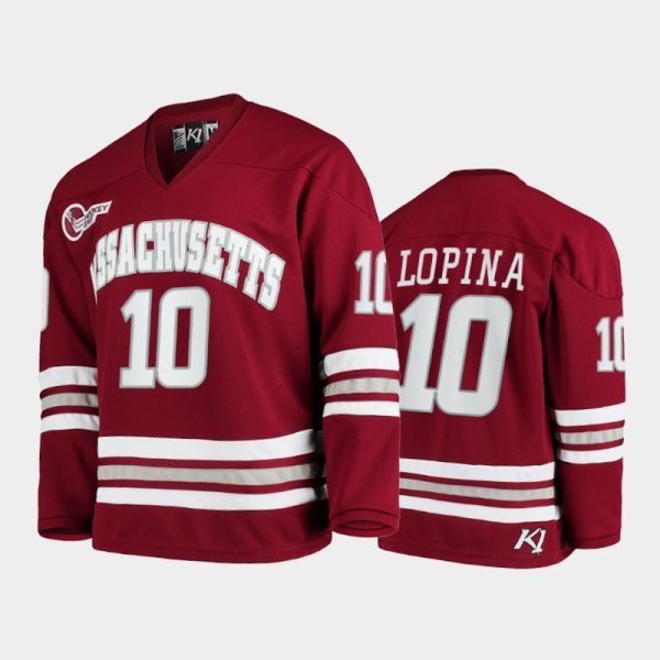 Men Josh Lopina #10 UMass Minute2021-22 College Hockey Maroon Jersey