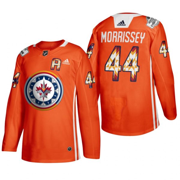 Men Josh Morrissey Winnipeg Jets 2022 WASAC Night Jersey Orange #44 Indigenous Warmup