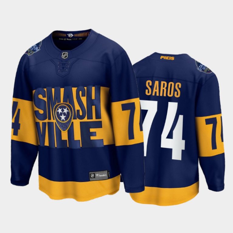 Men Juuse Saros Nashville Predators 2022 Stadium Series Navy Jersey