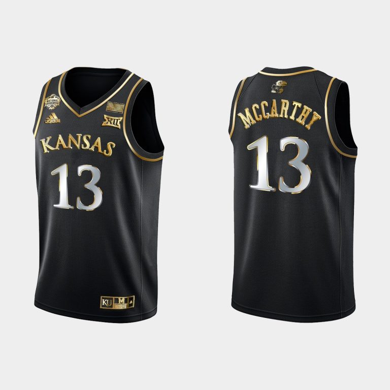 Men Kansas Jayhawks Charlie McCarthy #13 2022 National Champions Black Jersey