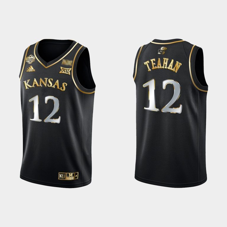 Men Kansas Jayhawks Chris Teahan #12 2022 National Champions Black Jersey