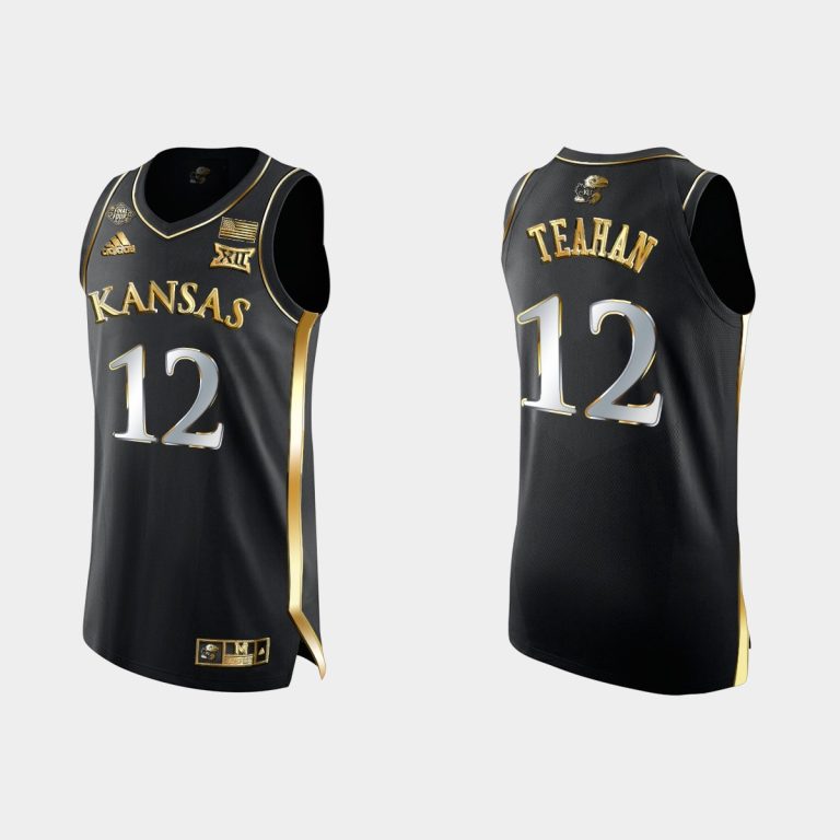 Men Kansas Jayhawks Chris Teahan #12 Black 2022 NCAA Final Four Golden Edition Jersey