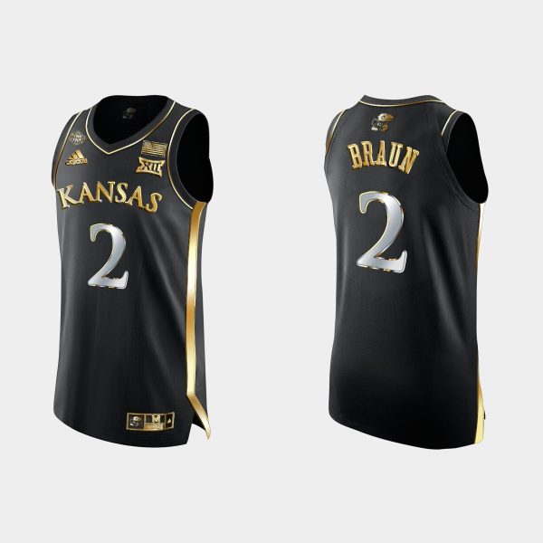 Men Kansas Jayhawks Christian Braun #2 Black 2022 NCAA Final Four Golden Edition Jersey