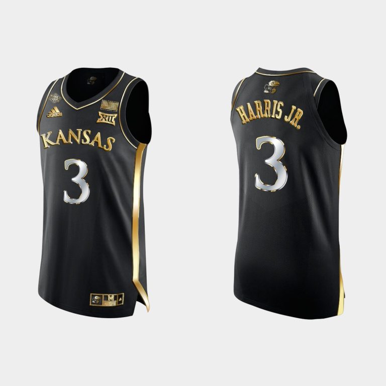 Men Kansas Jayhawks Dajuan Harris Jr. #3 Black 2022 NCAA Final Four Golden Edition Jersey