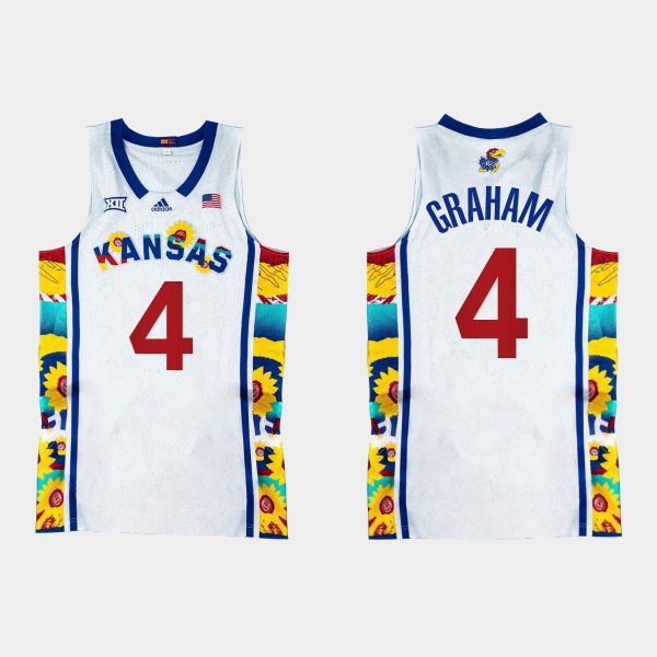 Men Kansas Jayhawks Devonte' Graham #4 Sunflower Showdown White Jersey