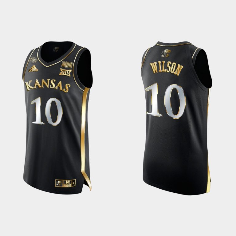 Men Kansas Jayhawks Jalen Wilson #10 Black 2022 NCAA Final Four Golden Edition Jersey