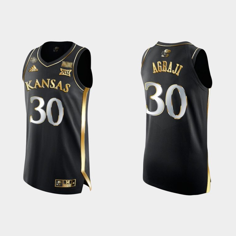 Men Kansas Jayhawks Ochai Agbaji #30 Black 2022 NCAA Final Four Golden Edition Jersey