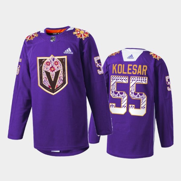 Men Keegan Kolesar Vegas Golden Knights Hispanic Heritage 2021 Jersey Purple #55 Warmup