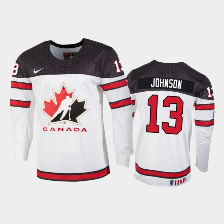 Men Kent Johnson Canada Hockey White Home Jersey 2022 IIHF World Junior Championship